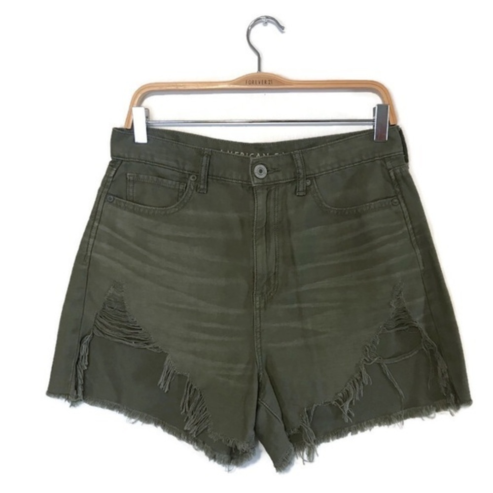 American Eagle sage Green Distressed Highest Rise Mom Shorts Women’s size 10 30